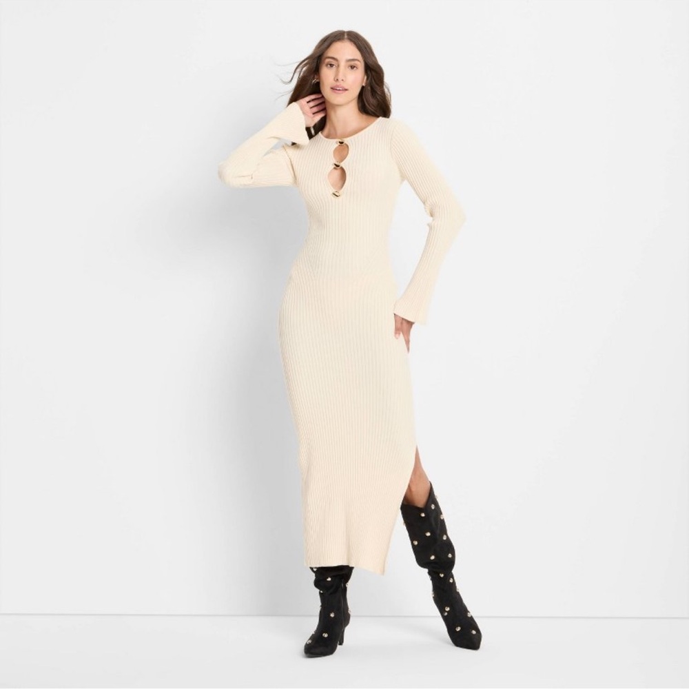 Future Collective Women's Ribbed Maxi Dress - Cream, M